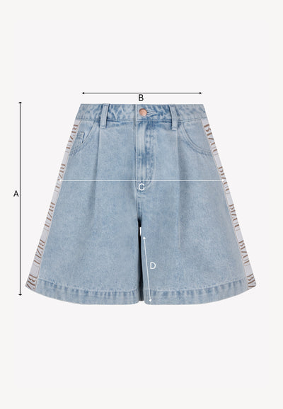 Light blue MIREYA wide-leg denim shorts with contrast trim