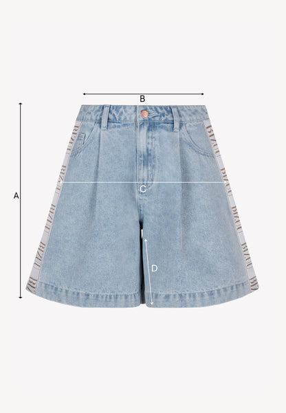 Light blue MIREYA wide-leg denim shorts with contrast trim