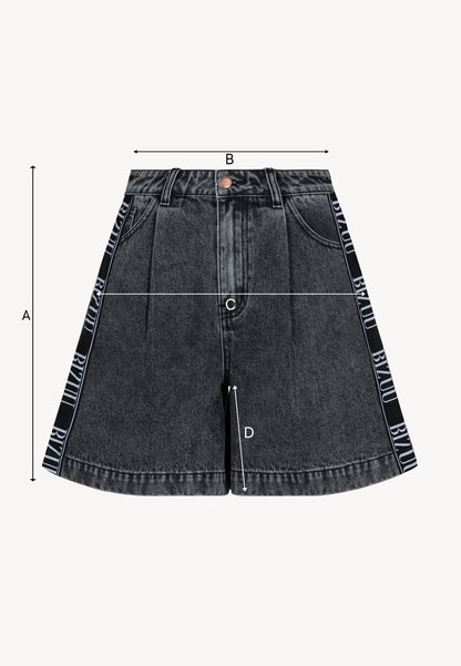 Black MIREYA wide-leg denim shorts with contrast trim