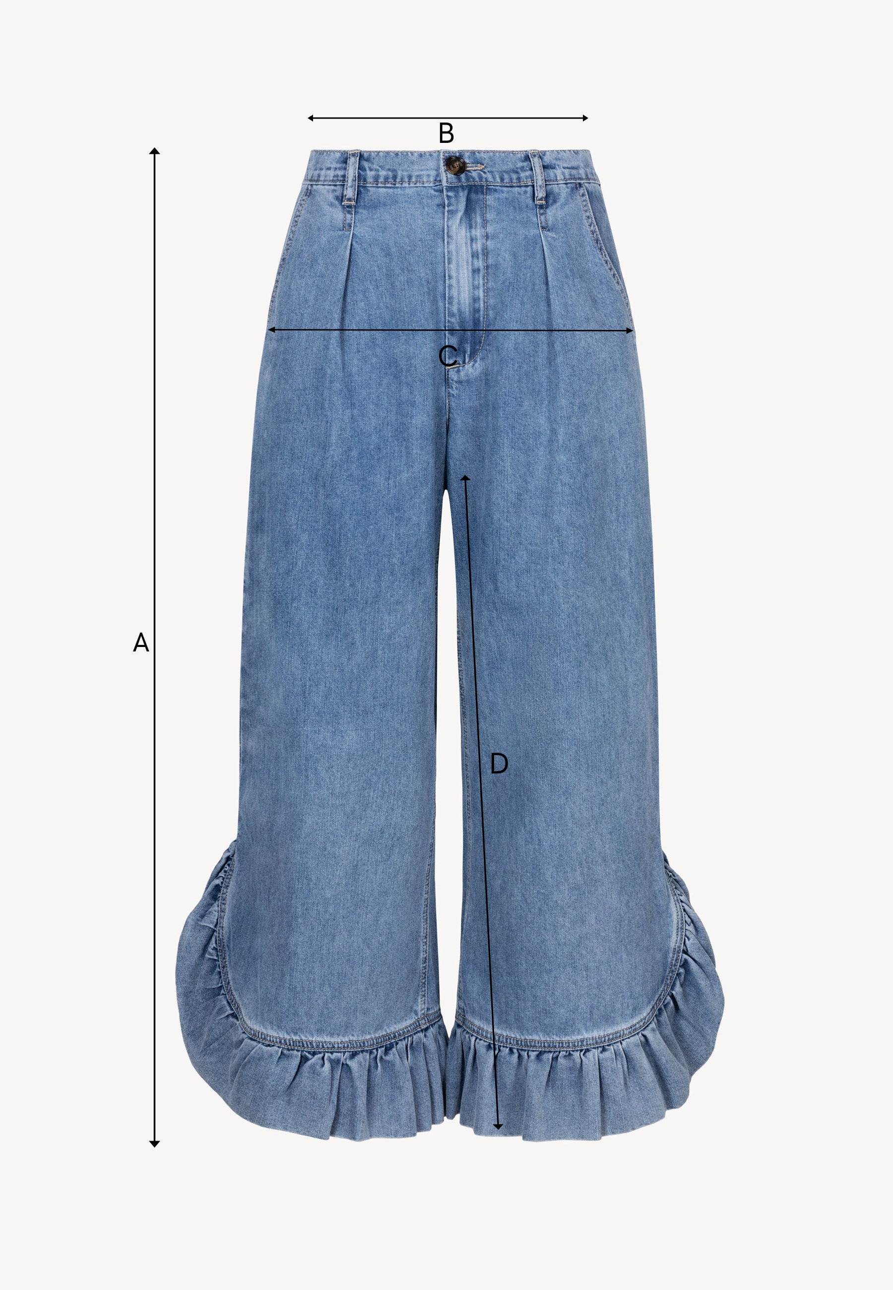 NELLA denim trousers with wide legs and a ruffle detail