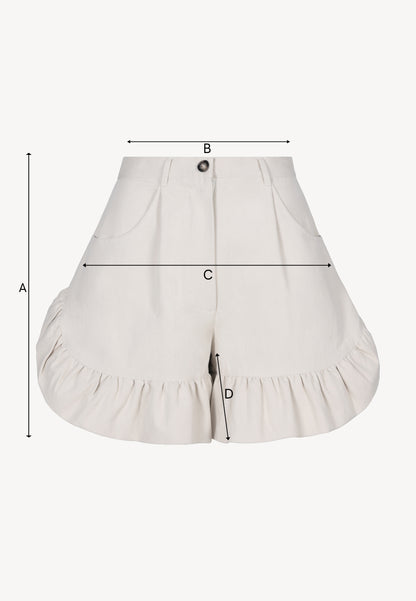 Cream NEYO shorts finished with ruffles
