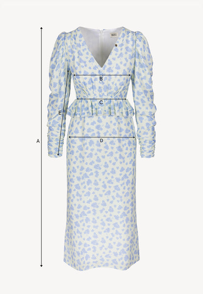 Cream midi dress with a floral print NOEMIE
