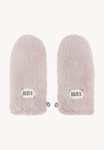 Beige faux fur ROKKA gloves with a branded logo label