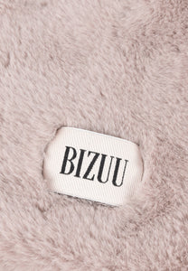 Beige faux fur ROKKA gloves with a branded logo label