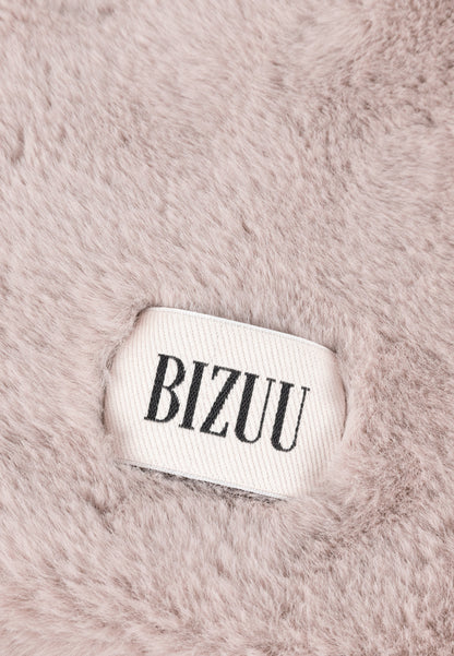 Beige faux fur ROKKA gloves with a branded logo label