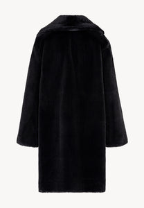Black ROMA women’s faux fur coat with logo detail on the sleeve