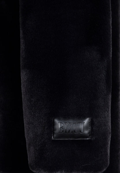 Black ROMA women’s faux fur coat with logo detail on the sleeve