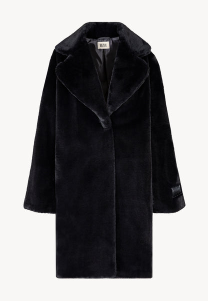 Black ROMA women’s faux fur coat with logo detail on the sleeve