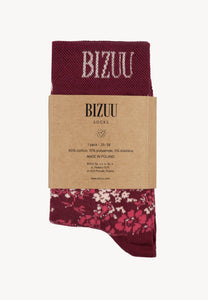 Women's floral socks with ribbed cuff SERAFIL in burgundy