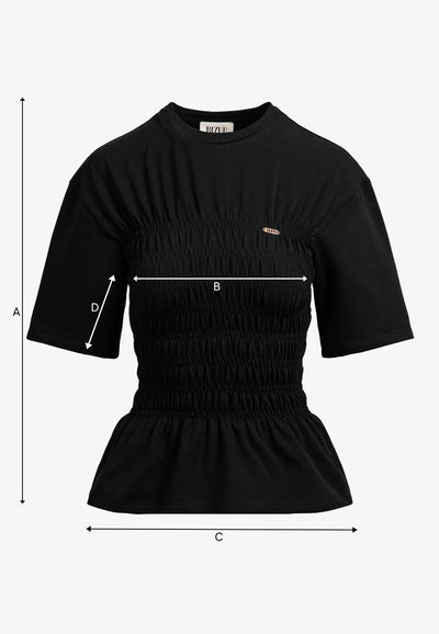 Black SORIA T-shirt with decorative ruching