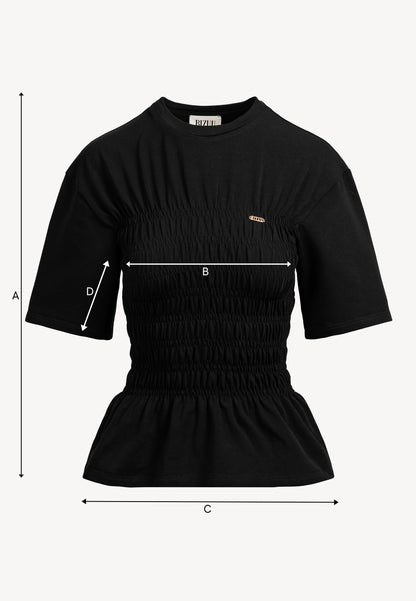 Black SORIA T-shirt with decorative ruching