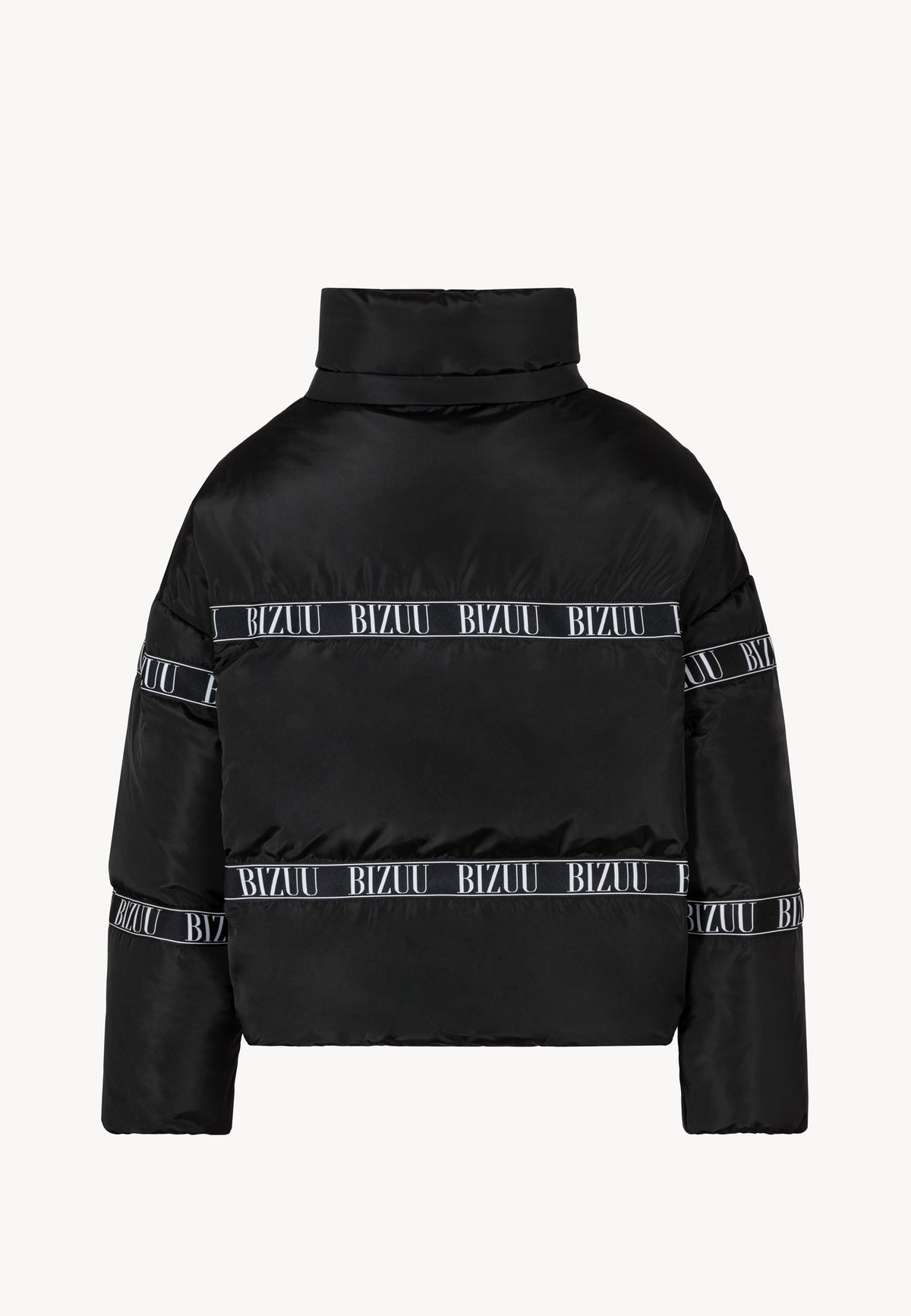 Back view of the black TOKYO jacket with natural filling and detachable hood.
