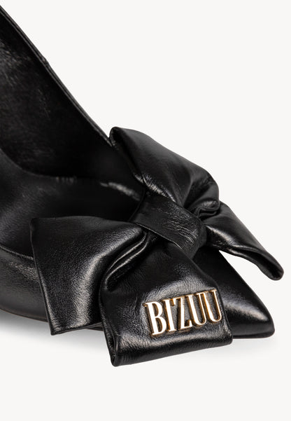 High heel stilettos with bow and embossed logo VALERIA black