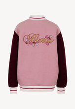 Load image into Gallery viewer, BASSIA pink bomber jacket with a logo patch on the back