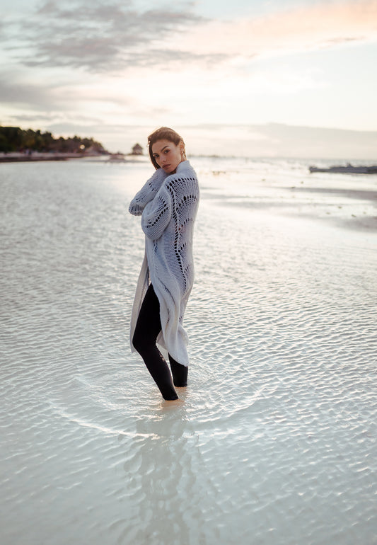 SATTVA long cream jumper with an openwork pattern