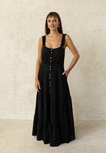 Load image into Gallery viewer, TEIDE maxi black dress with slit waist