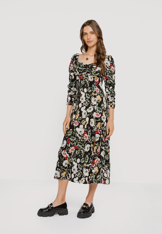 NANIE FALLGARDEN floral midi dress with leg slit