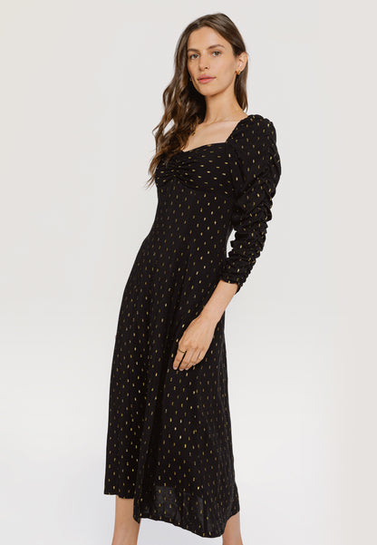 NANIE GOLD midi dress with decorative gold thread