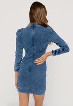 Load image into Gallery viewer, MADDY BIZUUDENIM blue mini dress with puff sleeves