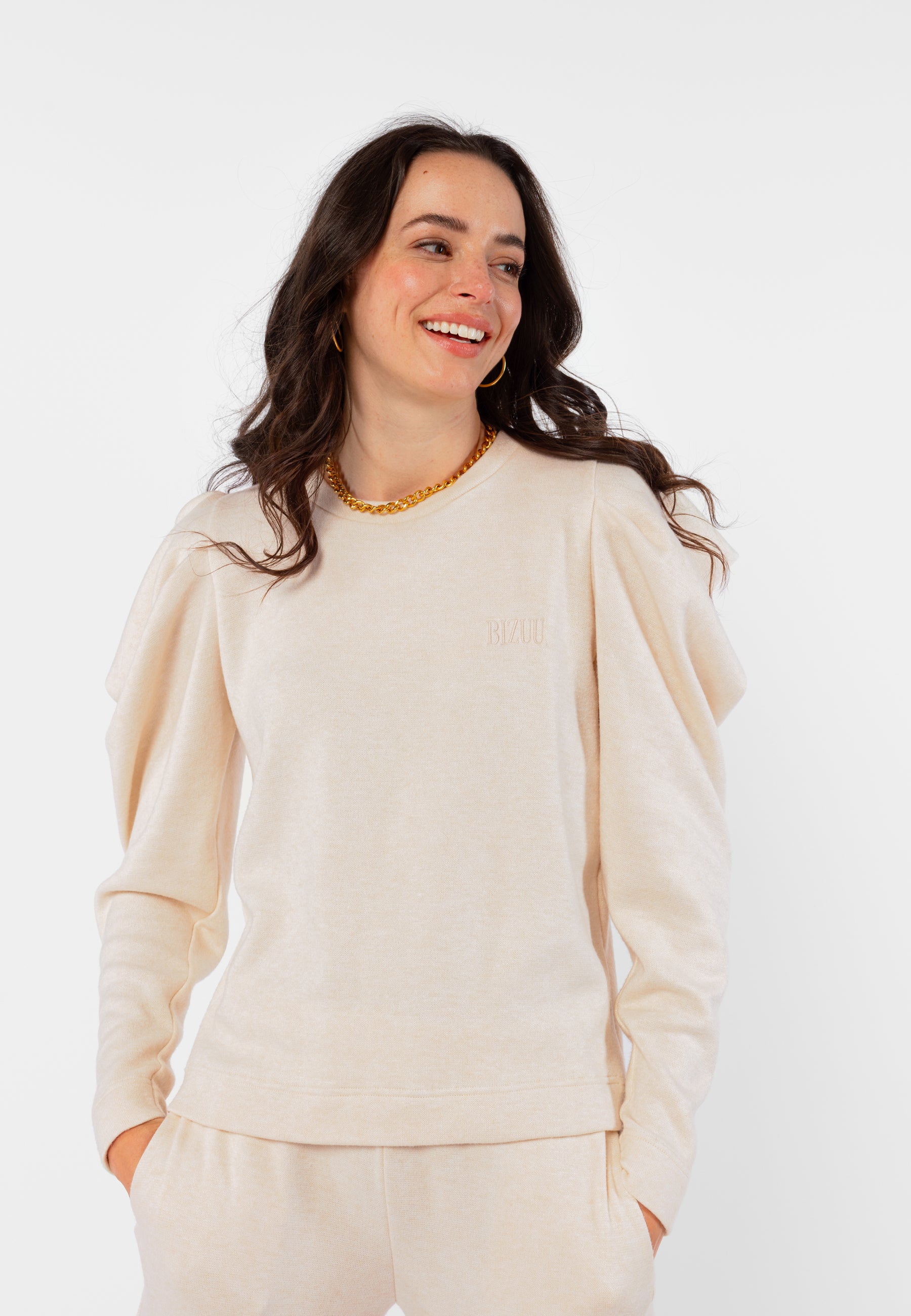 KSAR beige oversized sweatshirt with an embroidered logo