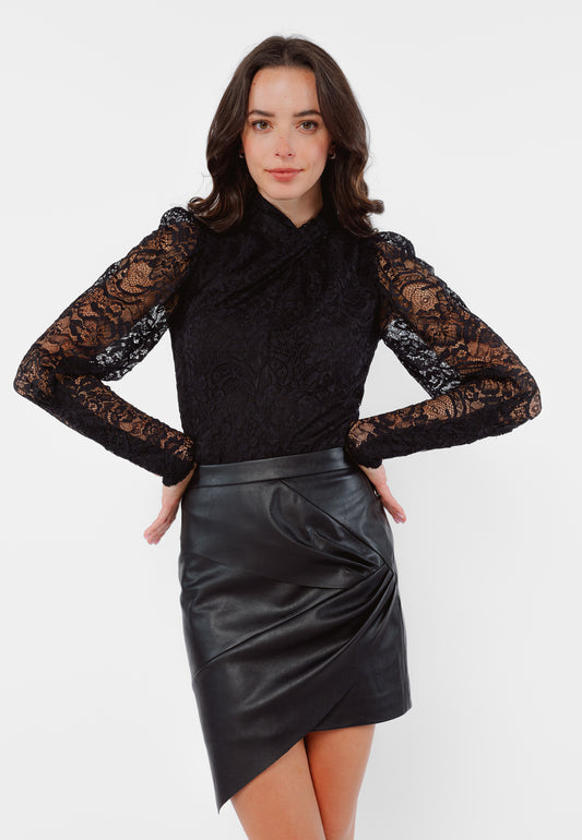 PING black lace bodysuit with a floral pattern