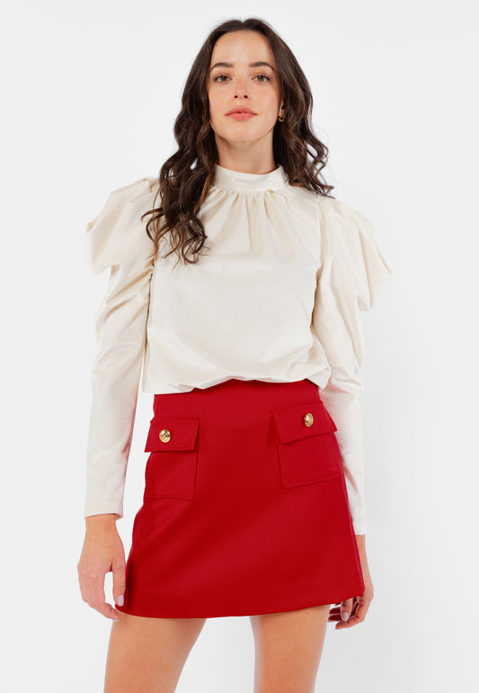 SPONTINI red mini trapezoidal skirt with pockets