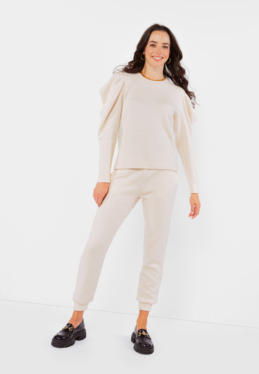 IDIKA beige knitted trousers with a logo