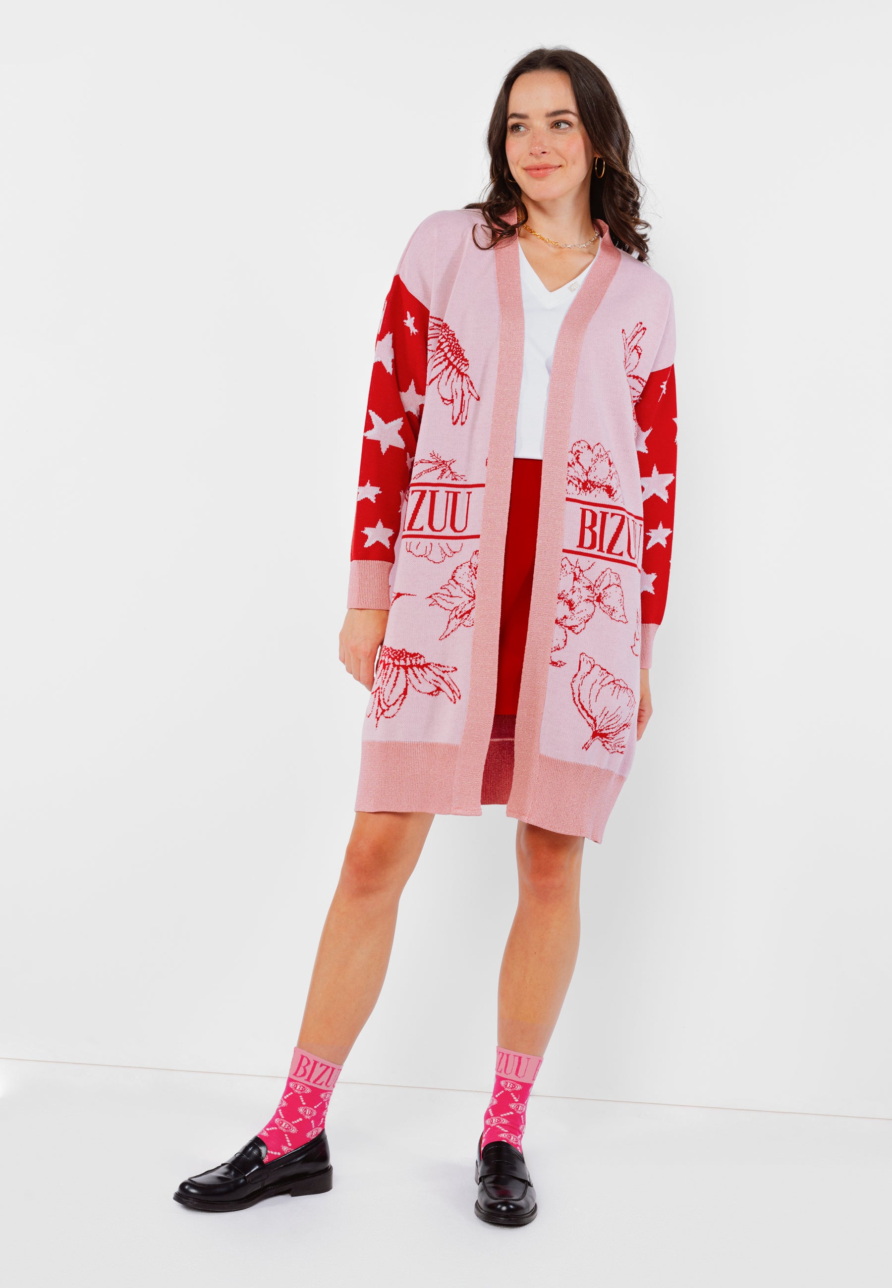 AMA long pink cardigan with star embellished sleeves
