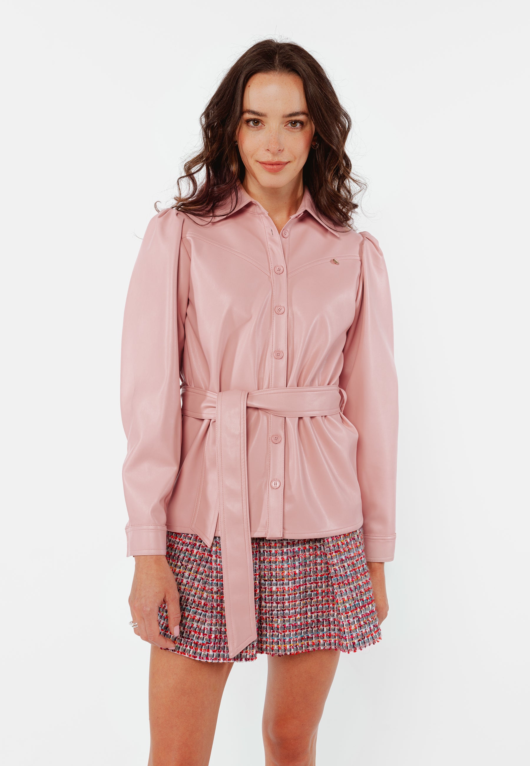 KAMALYA pink shirt with a stand-up collar