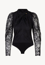 Load image into Gallery viewer, PING black lace bodysuit with a floral pattern