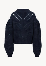 Load image into Gallery viewer, CEJBA navy blue openwork jumper with buff sleeves