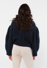 Load image into Gallery viewer, CEJBA navy blue openwork jumper with buff sleeves
