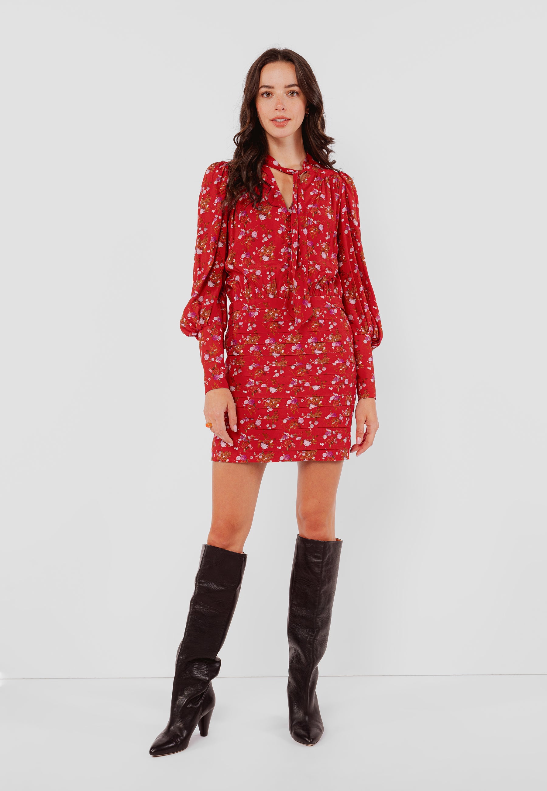 ABRAMA RED LIPS mini dress with a floral print