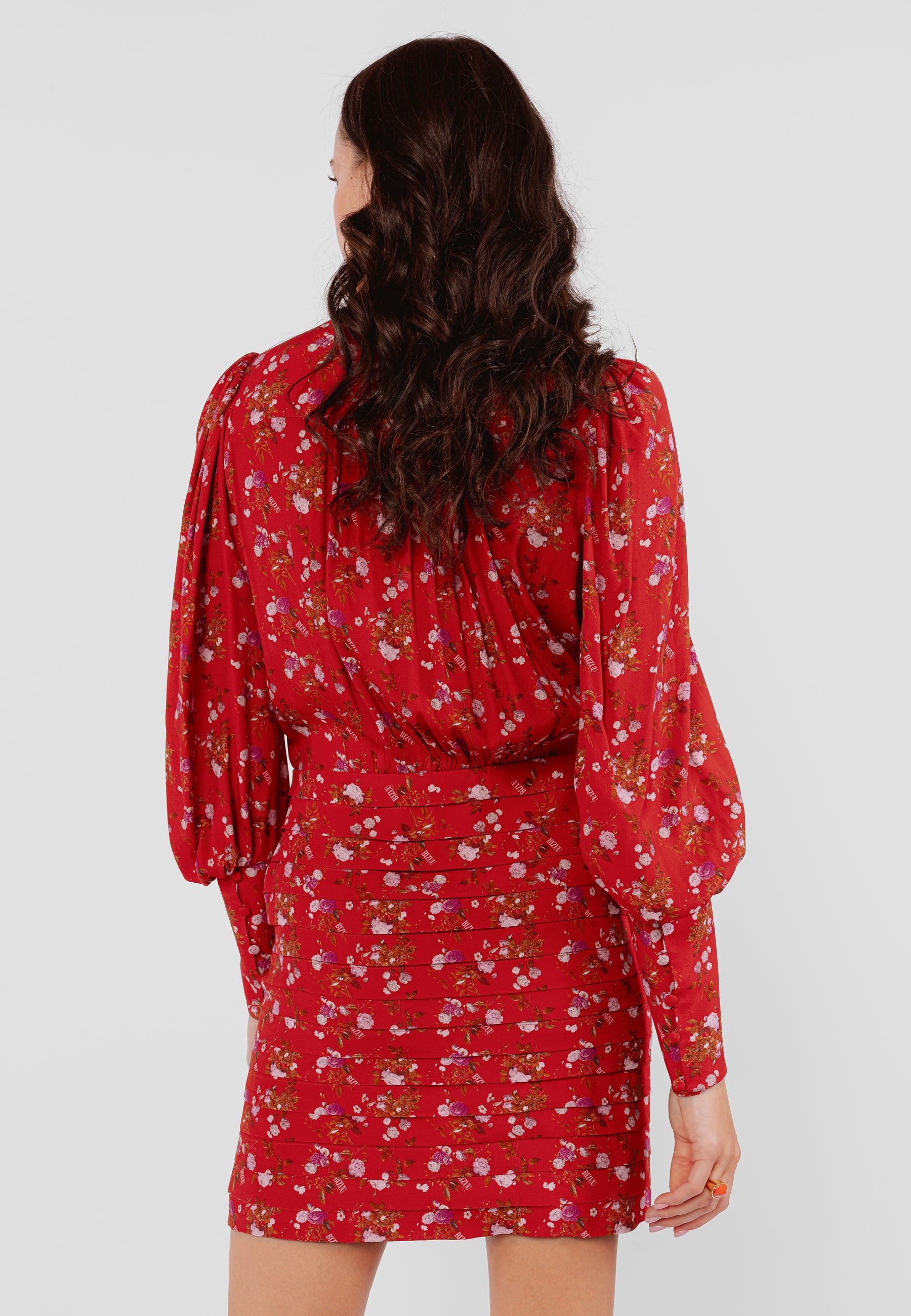 ABRAMA RED LIPS mini dress with a floral print