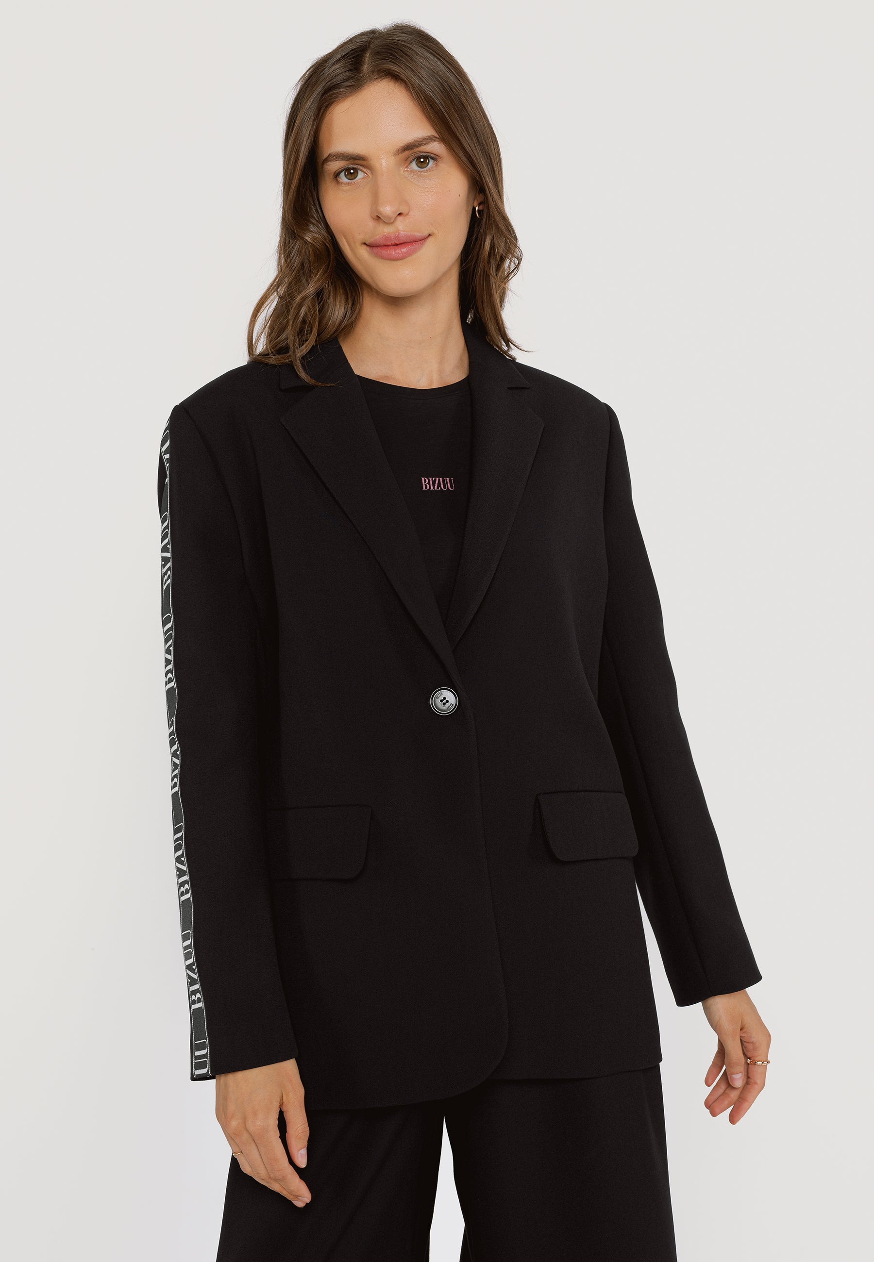VANDA single-breasted jacket with stripes, black