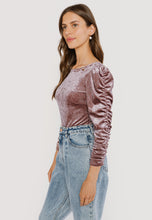 Load image into Gallery viewer, RADDY velour bodysuit with back pleats, pink
