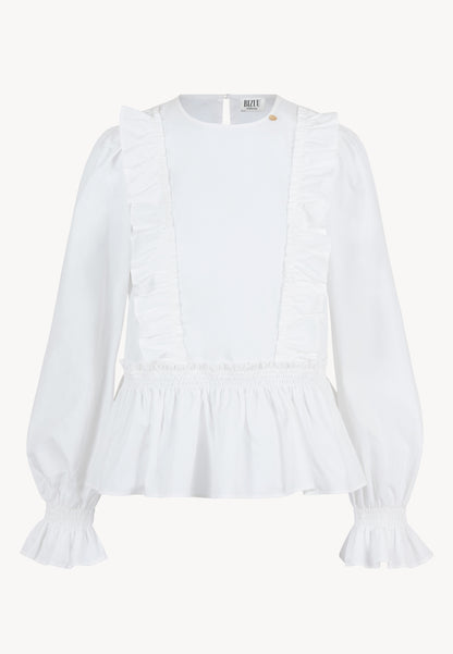 SOCRATA blouse with decorative ruffles, white