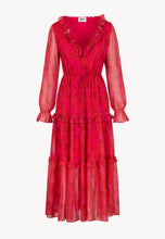 Load image into Gallery viewer, KARROLA REDROSES maxi dress with decorative frills, pink
