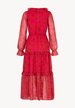 Load image into Gallery viewer, KARROLA REDROSES maxi dress with decorative frills, pink
