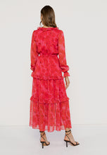 Load image into Gallery viewer, KARROLA REDROSES maxi dress with decorative frills, pink