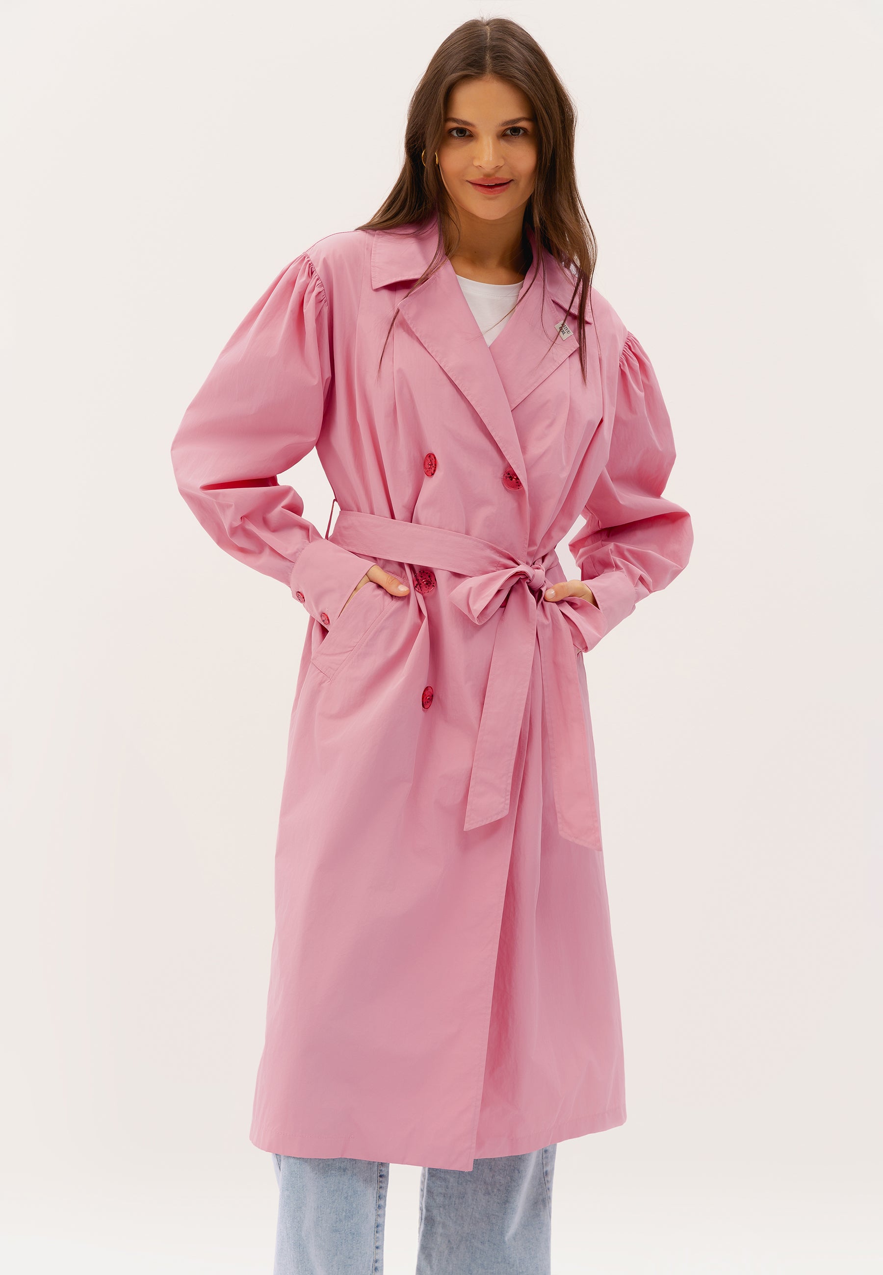 DORSY double-breasted trench, pink