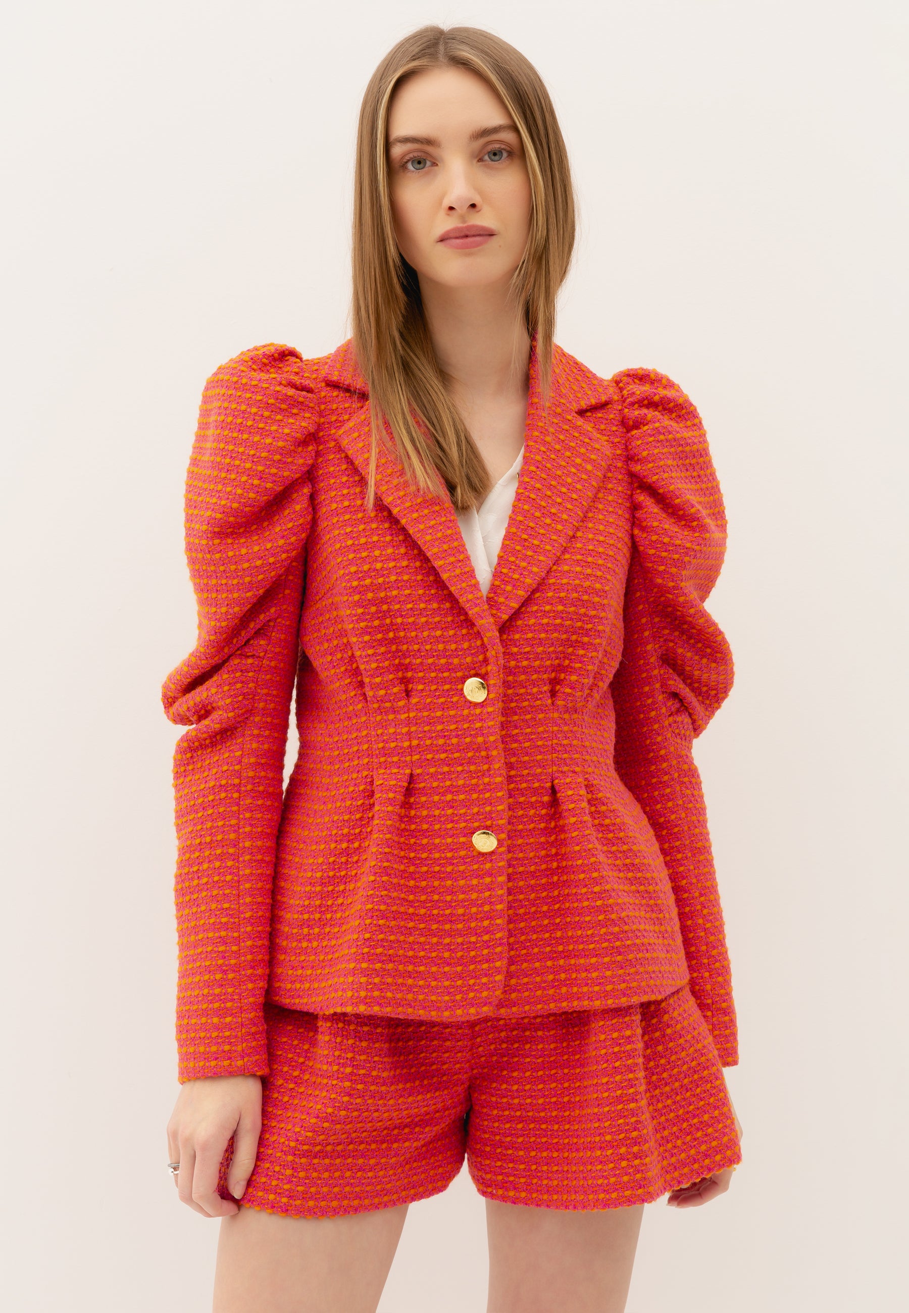 HALLI slim-fit blazer with puffed sleeves, orange