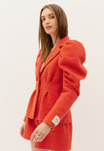 Load image into Gallery viewer, HALLI slim-fit blazer with puffed sleeves, orange