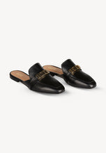Load image into Gallery viewer, BELLISI leather flip-flops with gold lettering BIZUU, black
