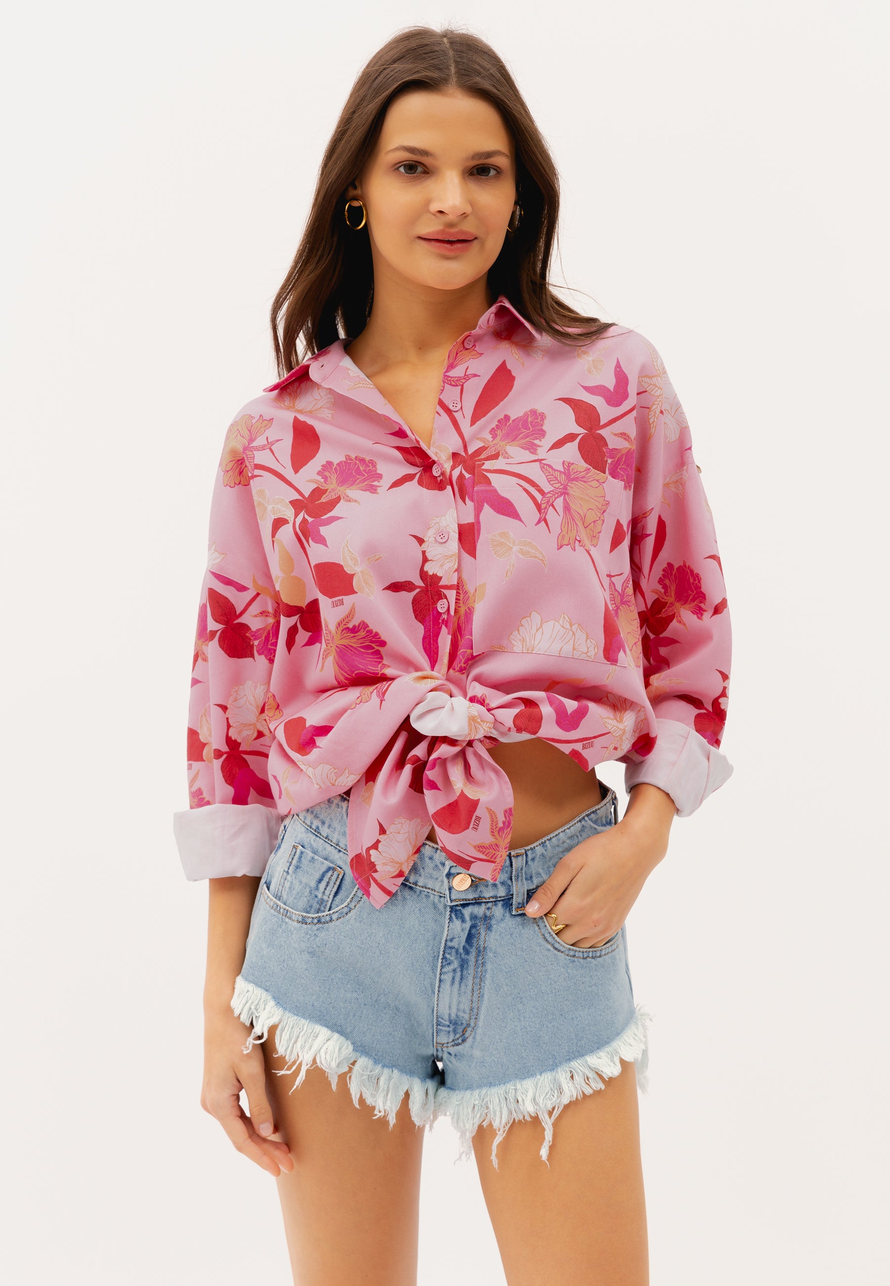 JULIEN PRITI pink oversize shirt with a floral print