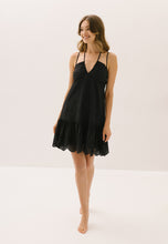 Load image into Gallery viewer, LEYTE mini dress with tied neckline, black