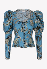 Load image into Gallery viewer, DARETTA blouse with a heart-shaped neckline, blue