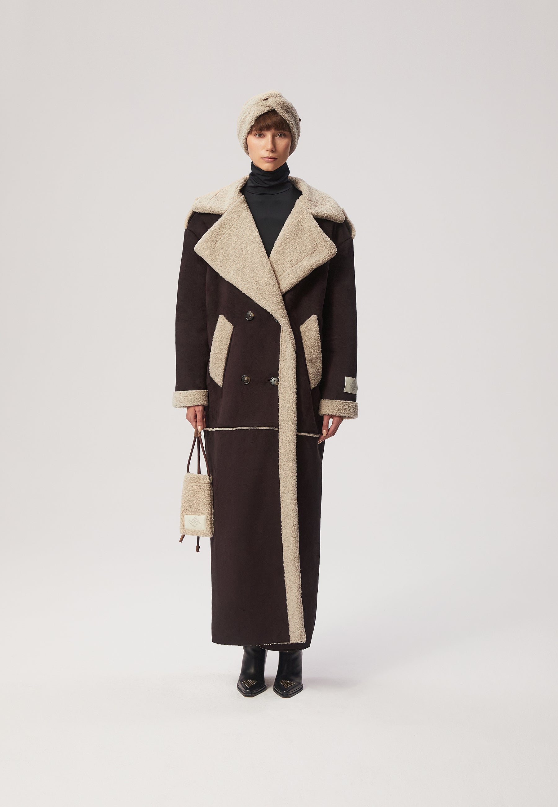 MAFARA maxi sheepskin coat, brown