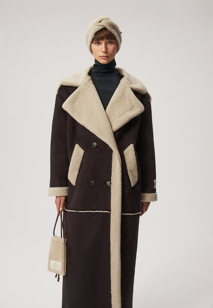 MAFARA maxi sheepskin coat, brown