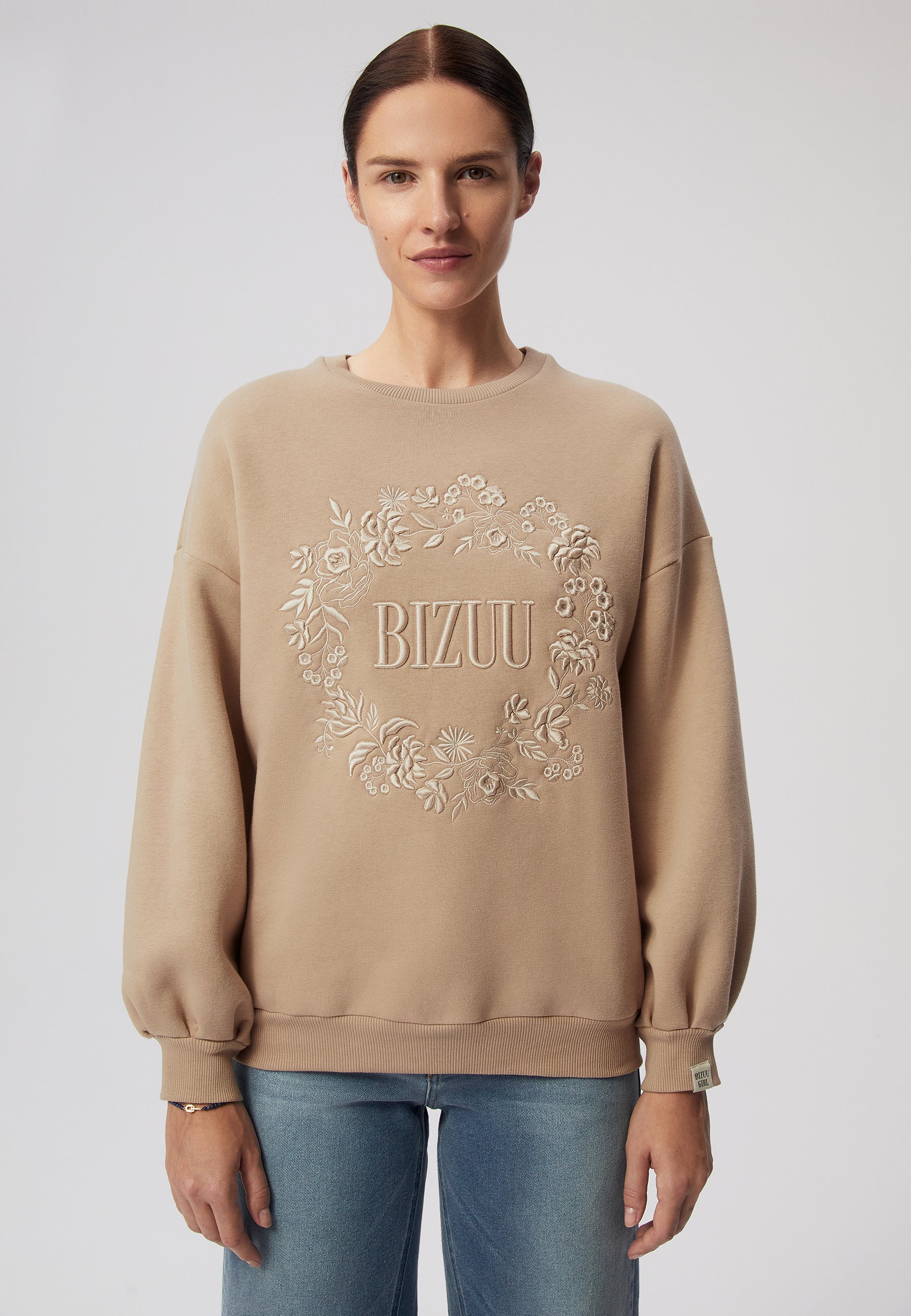 ORISA sweatshirt with embroidery, beige